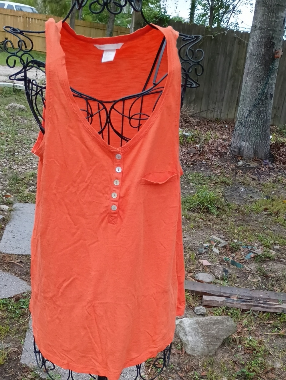H&M Coral-Orange Button Henley Tank Top